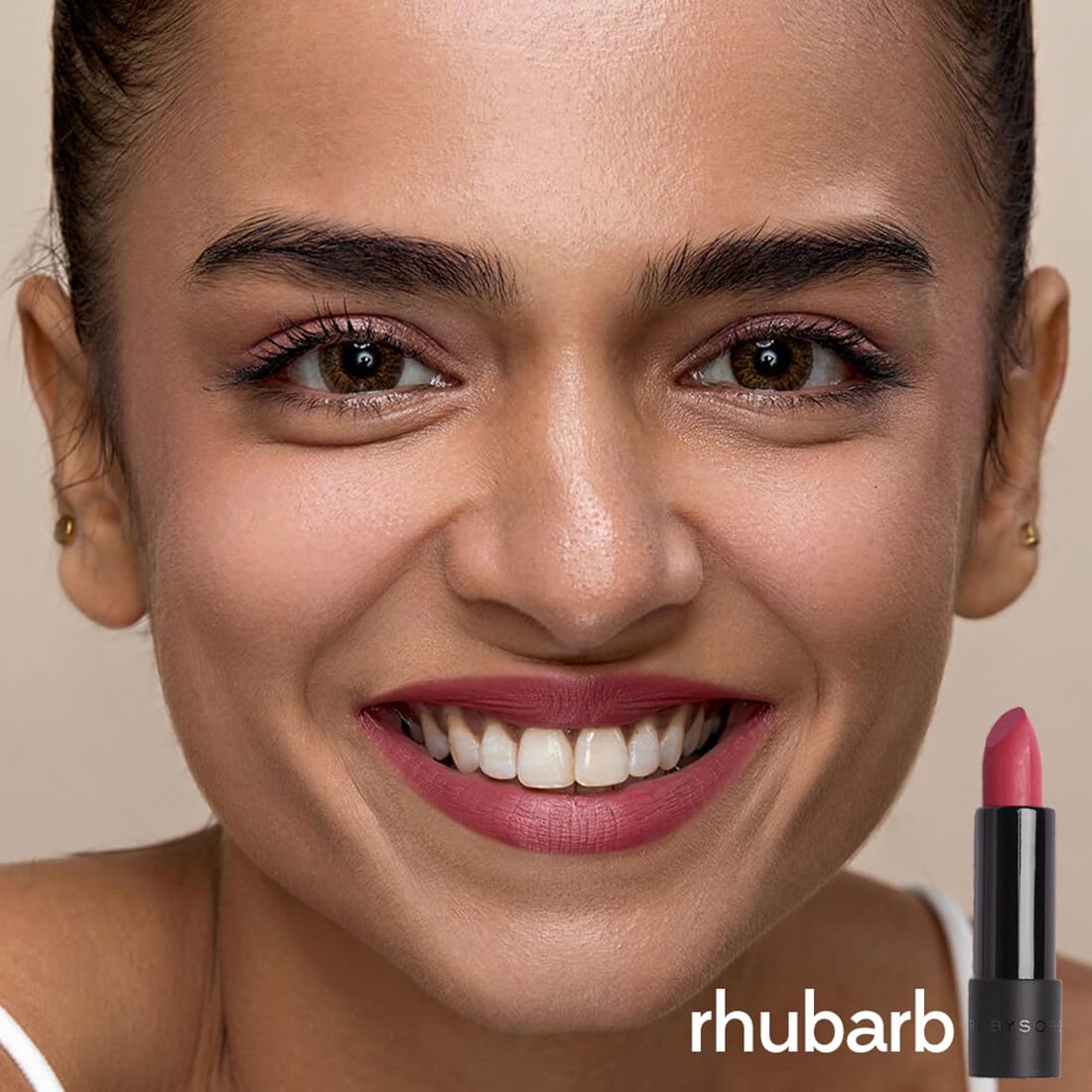Ruby's Organics Semi-Matte Lipstick for Women All Indian Tones- Highly Pigmented, Moisturizing, Non Drying, Lightweight and Long Lasting- Lip Makeup, Synthetic Chemical Free- Pink Rhubarb, 3.7g