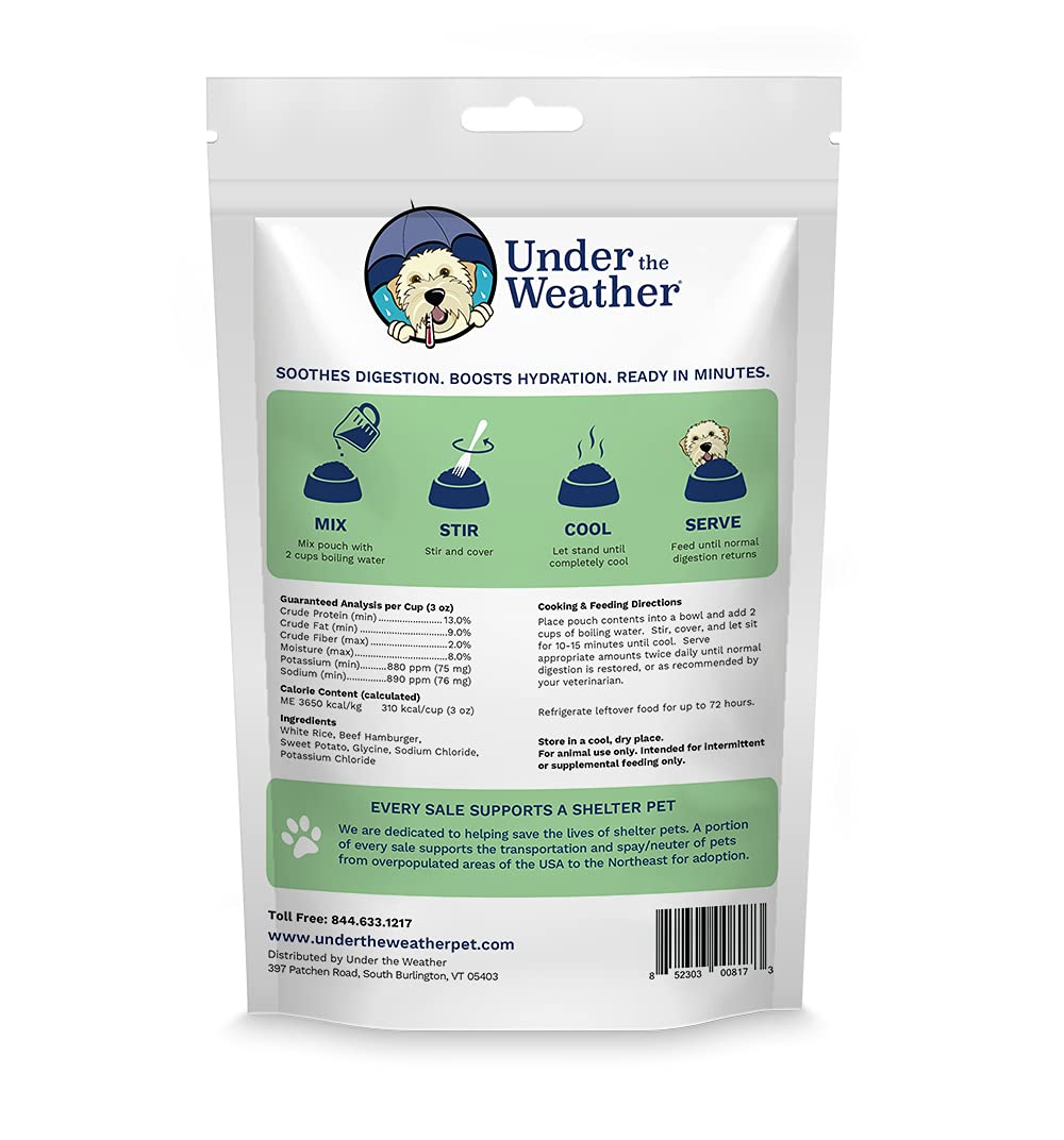 Under the Weather Easy to Digest Bland Diet for Sick Dogs - Always Be Ready - Contains Electrolytes - Gluten Free, All Natural, Freeze Dried 100% Human Grade Meats - Hamburger, Rice & Sweet Potato Rice, Hamburger & Sweet Potato 6 Ounce (Pack of 1)
