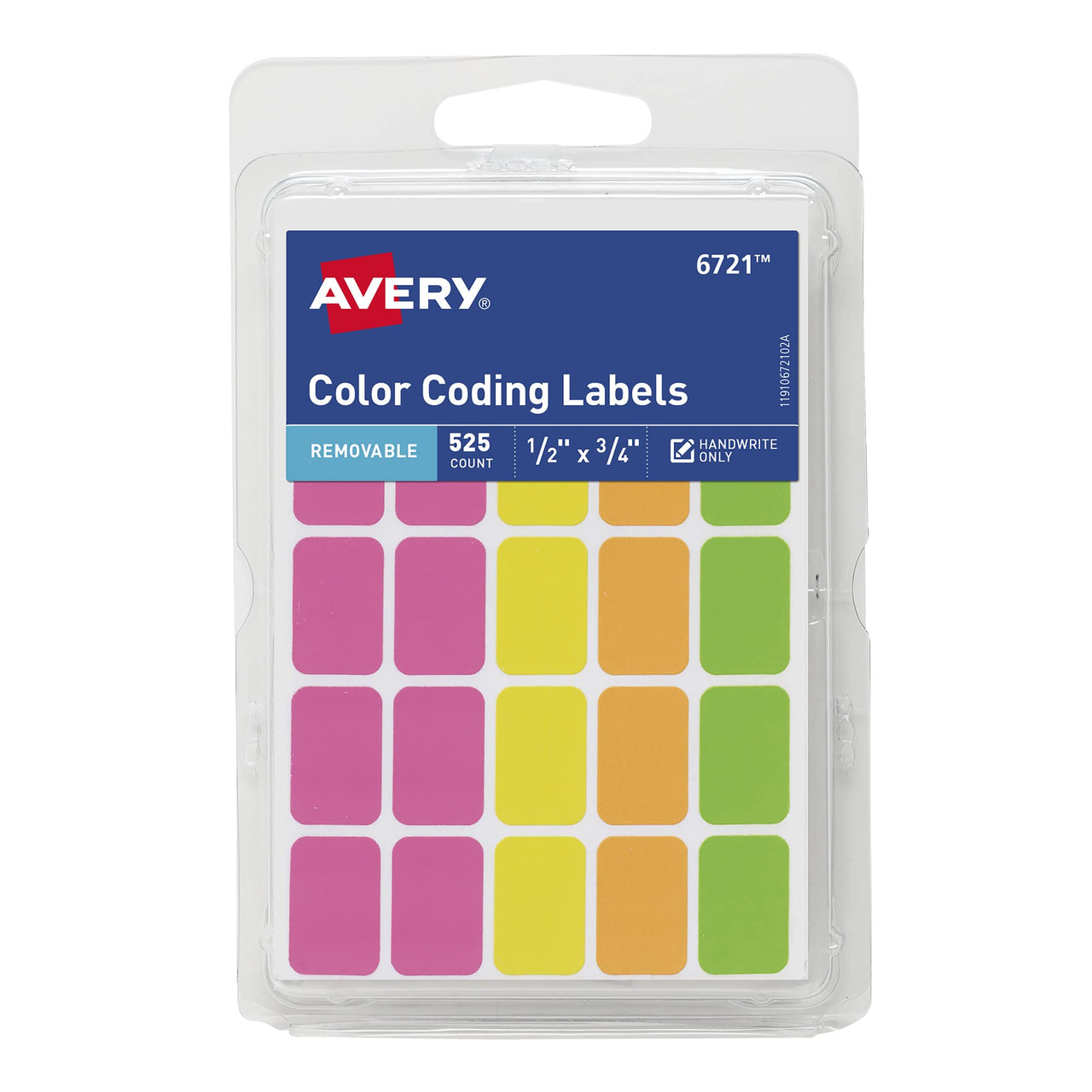Avery Removable Color Coding Labels, Rectangular, Assorted Colors, Pack of 525 (6721) 1 Pack