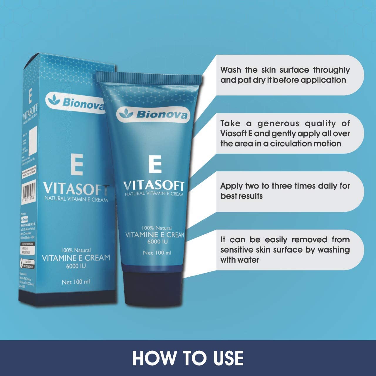 Bionova Vitasoft E Anti-Aging & Skin Brightening Cream with Vitamin E - 100ml | Natural Vitamin E Cream | Helps To Reduce Stretch Marks, Scars, Fine Lines & Wrinkles for Men & Women (Vitasoft Cream)