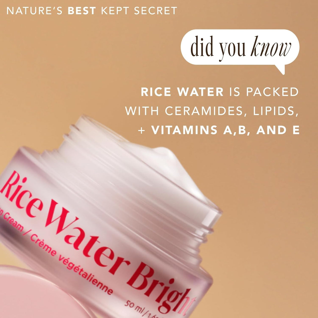 The Face Shop Rice Water Bright Vegan Cream with Ceramide, Niacinamide & Hyaluronic Acid | Brightens Skin, Fades Blemishes & Acne Marks | Korean Skin Care | 50ml