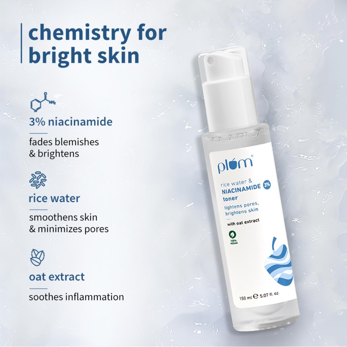 Plum 3% Niacinamide & Rice Water Face Toner (150ml) + 10% Niacinamide Face Serum (15ml) | Alcohol Free Toner | Skincare Combo for Pore Tightening, Acne Control, Brightening & Oil Control | Women & Men