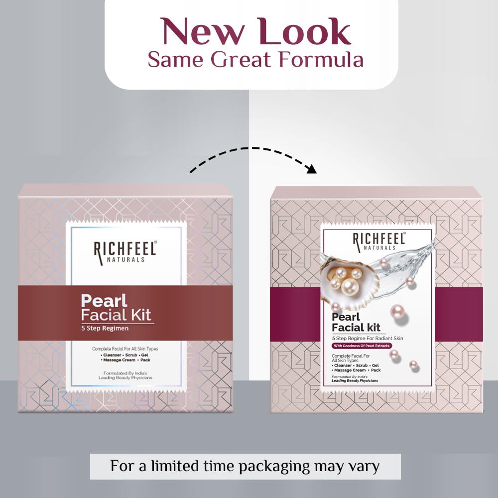 Richfeel Pearl Facial Kit for Brightening | Hydrating & Tan Removal | Luminous Glow & Even Skin Tone | Best for Dry Skin | 30 g (Pack of 2)