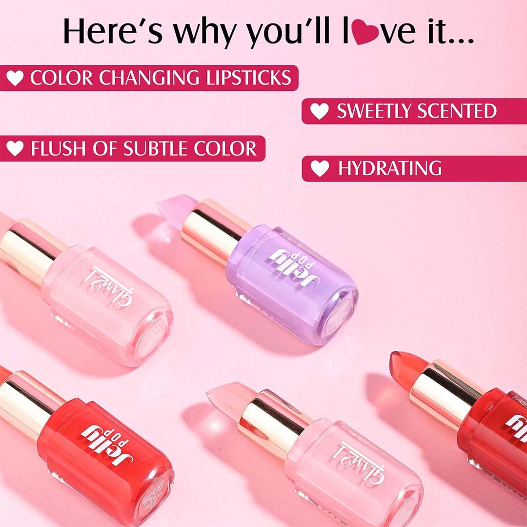 Glam 21 Jelly Pop Fruity Gel Lipstick| Moisturising | Glossy Finish | Gives A Natural Colour | Lightweight | Cranberry Pink & Blueberry Purple - Pack Of 2