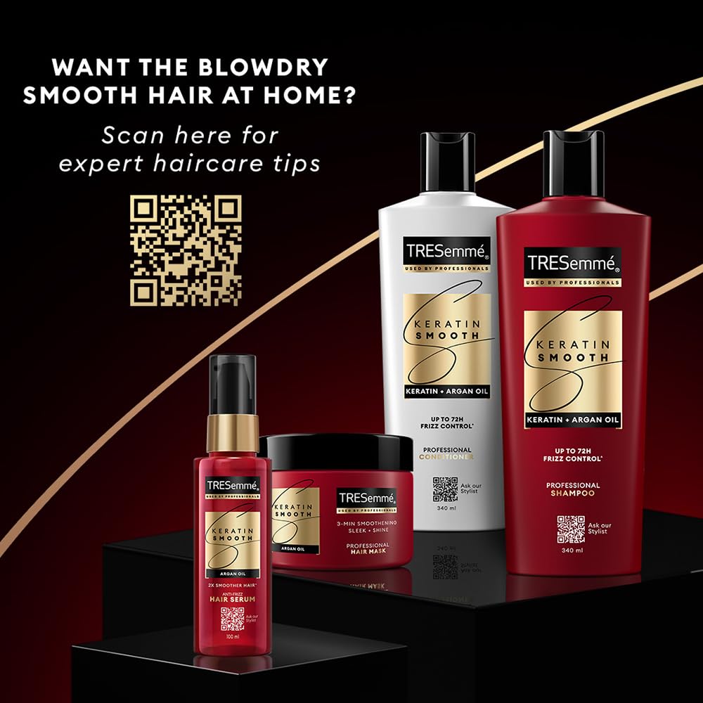 TRESemme Keratin Smooth Shampoo 340 ml|| With Keratin & Argan Oil for Straighter|| Shinier Hair - Nourishes Dry Hair & Controls Frizz|| For Men & Women (Pack of 2)
