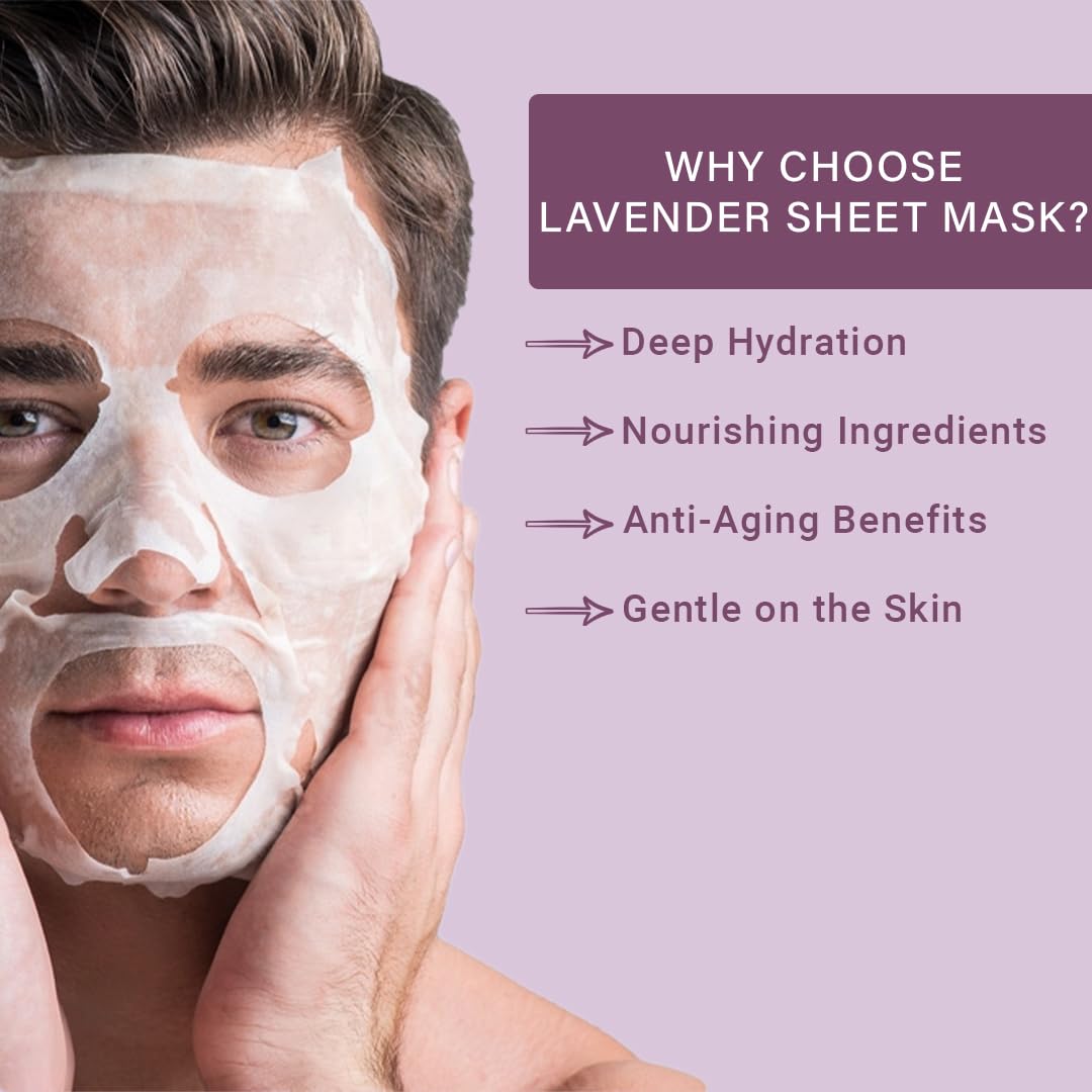 Mancode Lavender Facial Sheet Mask 25ml Promotes Soft and Smooth Skin Firming Cleansing Pore Reducing Brightening and Enhances Daily Glow Korean Sheet Mask for Men Women Sheet Mask Set Combo Pack of 5