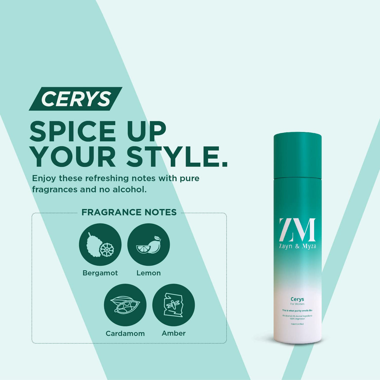 ZM Zayn & Myza Cerys No Alcohol Body Spray | Refreshing, Long Lasting Odour Protection | Skin Friendly Deodorant For Women, 150 ml
