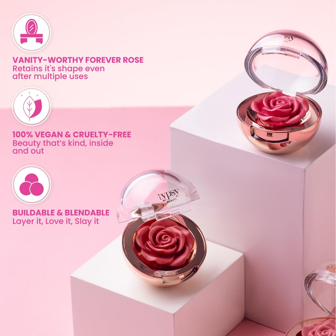 Typsy Beauty Enchanted Garden Rose Blush I 3D Cream Blush | Princess Charming I Infused with Vitamin E & Carnauba Wax I Cream to Matte Finish on Application | Dusty Rose I Korea Formulated | 4.8g