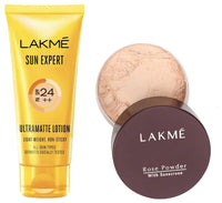 Lakmé Sun Expert SPF 24 PA++ Ultra Matte Sunscreen Lotion 50 ml, Daily Light Sun Protect Cream for Face - Sun Block for All Skin Types, Men & Women&Lakmé Rose Face Powder, Soft Pink, 40g
