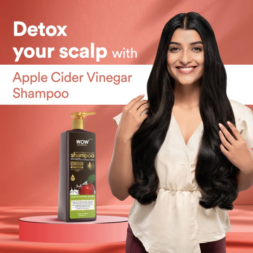 WOW Skin Science Apple Cider Vinegar Shampoo - 1L | Mild Anti-Dandruff Shampoo For Daily Use | Suitable For Men & Women | Balances PH Level | Contains No Sulphates, Parabens or Harmful Chemicals