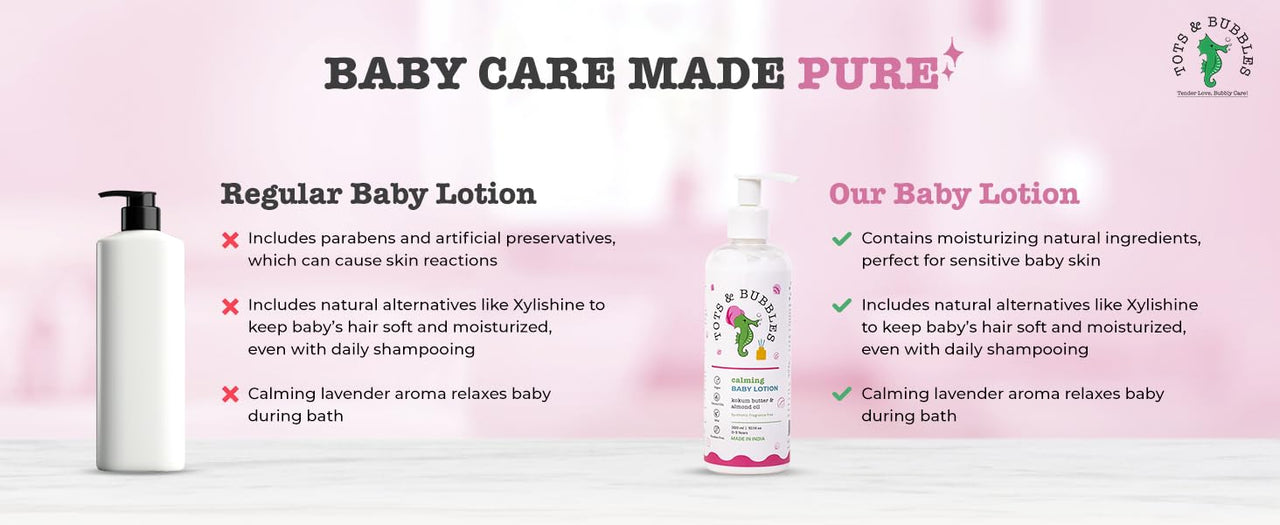 Tots & Bubbles Calming Baby Body Moisturizing Lotion – 300ml | Pediatrician Recommended Baby Cream | Kokum Butter & Sweet Almond Oil | Helps in Skin Nourishment | Coconut & Cardamom Oil, Konjac Root Extracts | No Artificial Fragrance, 0-5 years
