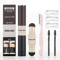 HUDA GIRL Professional 2 in 1 Black & Dark Brown Hair Cover Up Powder & Grey Hair Coverage Touch Up Stick, Instant Hairline Powder Root touch up Solution, Cover Up Hair Powder for Women & Men