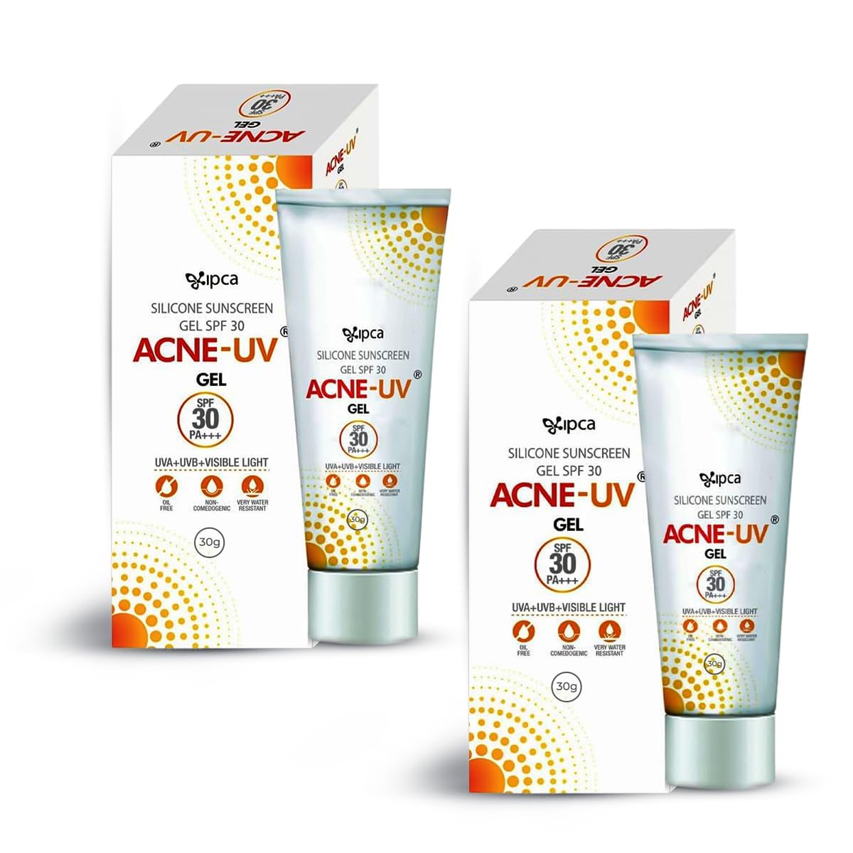 ACNE-UV Gel Sunscreen SPF 30 PA+++ | 30g (Pack 2) Sunscreen for Oily Skin Women & Men | Non-Comedogenic Silicone Gel | Visible Light Protection | Water Resistant | Suitable for All Skin Types