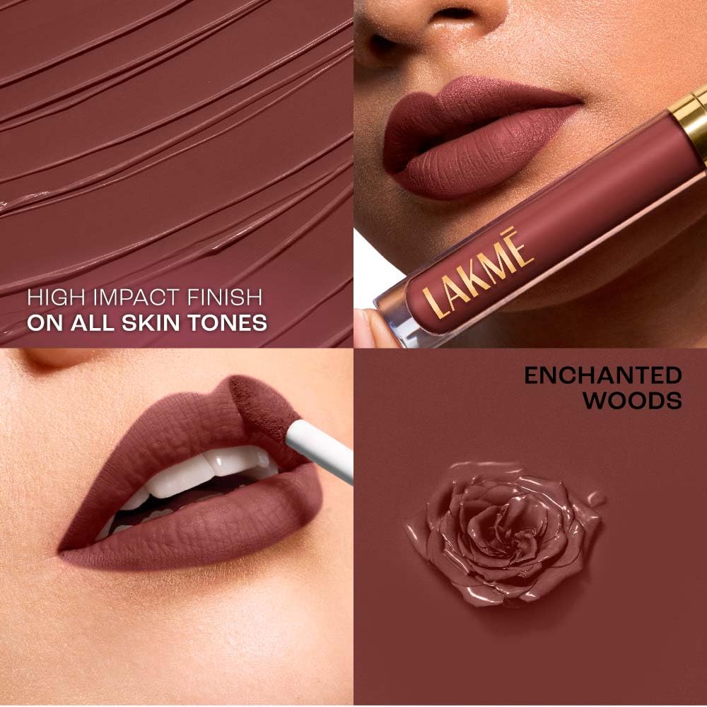 Lakmé Rouge Bloom Matte Lip Liquid, Matte Finish, Longlasting For Up To 14 Hours, Quick Drying & Transfer-Proof, Infused With Vita Rose For Smooth & Moisturised Lips - Enchanted Woods