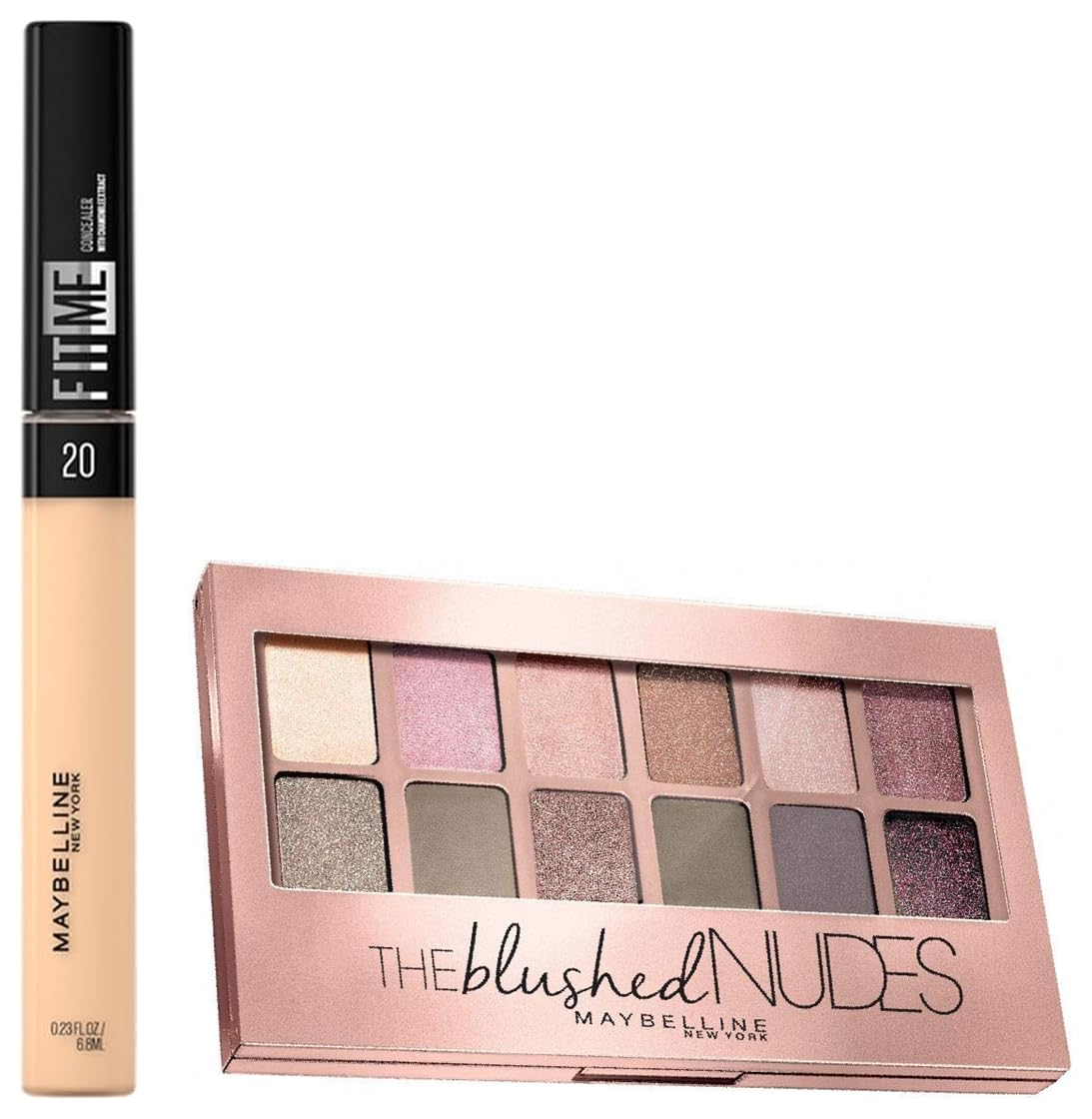 Maybelline New York The Blushed Nudes Palette Eyeshadow Powder, 9G And Fit Me Concealer,20 Sand, 6.8Ml, Multi, Matte Finish