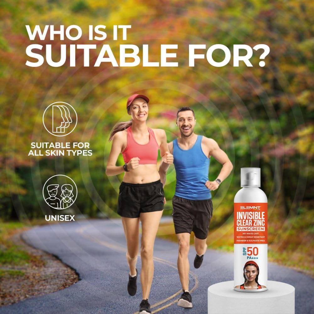 Elemnt Invisible Clear Zinc Sports Sunscreen SPF 50 with Broad Spectrum PA+++ | No White Cast | Waterproof Sunscreen for Beaches & Pool, All Outdoor Sports | Formulated for Prolonged Sun Exposure | Unisex | 100ml
