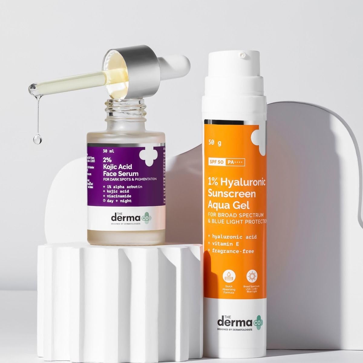 The Derma Co Essential Skin Care Combo|1% Hyaluronic Acid Sunscreen 50G + 2% Kojic Acid Face Serum 30G|Treats Pigmentation|Sun Protection|Spf 50 Pa++++|Skin Care Regimen For Men And Women,All