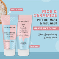 Glamveda Rice & Ceramide Combo | Skin Brightening & Anti Dullness | Improves skin barrier | Suitable For Dry to Combination Skin types | Face Wash & Peel Off Mask Combo