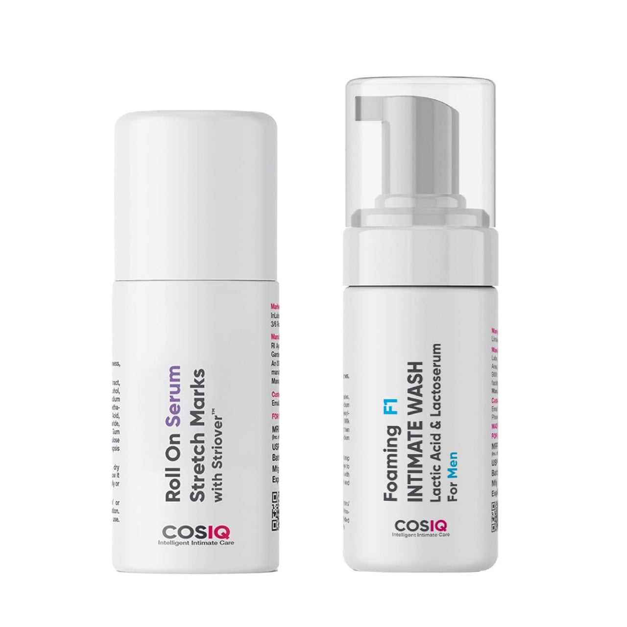 COSIQ Stretch Marks Removal Roll-On Serum and Intimate Wash Set, 40ml Serum, 100ml Men's Wash