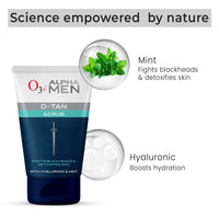 O3+ Brightening and Whitening Face Wash, 50g & O3+ ALPHA MEN Acno D-TAN Scrub With Hyaluronic & Mint 50g - Detan Scrub for TAN removal Combo