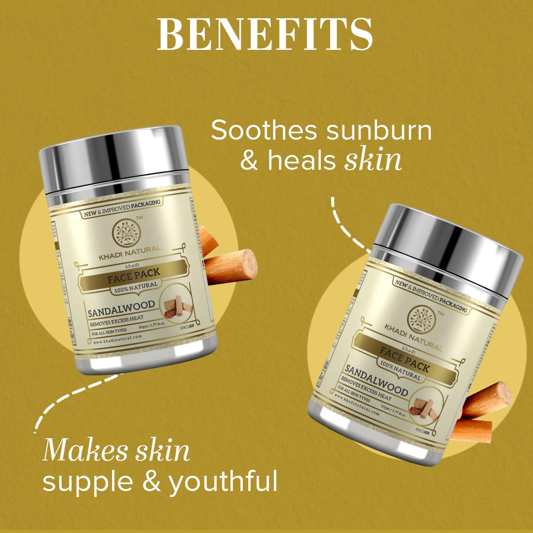 Khadi Natural Sandalwood Herbal Face Pack | Face Pack for Controlling Oil | Natural Face Pack for Acne | Herbal Face Pack for Glowing Skin | Suitable for All Skin Types | |Pack of 2 | (50*2) (100 gm)