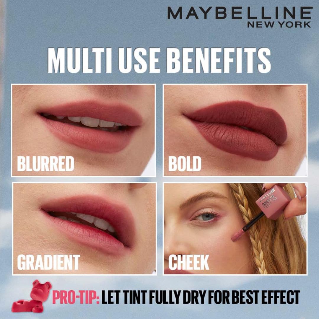 Maybelline New York Super Stay Teddy Tint - Lip and Cheek Color, Cool Grunge, 5ml | Teddy Soft Matte up to 12Hr | Multi Use |Comfortable Long wear formula |Buildable |Natural flushed look in one swipe