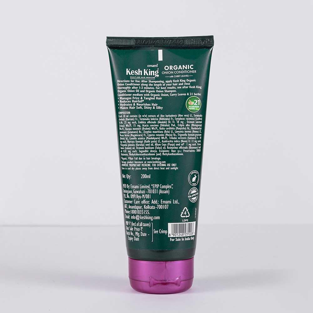Kesh King Organic Onion Conditioner with Curry Leaves | Conditioner for Frizzy Hair, Reduces Hair Fall, Deep Nourishment & Hydration | Hair Conditioner for Dry, Damaged Hair- 200ml, 1 Count