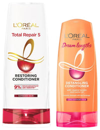L'Oreal Paris Total Repair 5 Restoring Conditioner With Keratin XS For Damaged Hair, 386 ml & L'Oréal Paris Conditioner, Nourishes, Repair & Shine, For Long and Lifeless Hair, Dream Lengths, 180ml
