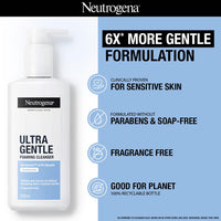 Neutrogena Ultra Gentle Foaming Cleanser | Face Wash for All Skin Types including Sensitive Skin | 6X Gentler Cleansing with Barriercare Technology for Men & Women | Cleanses Dirt and Oil | Hydrates & Protects Skin Barrie