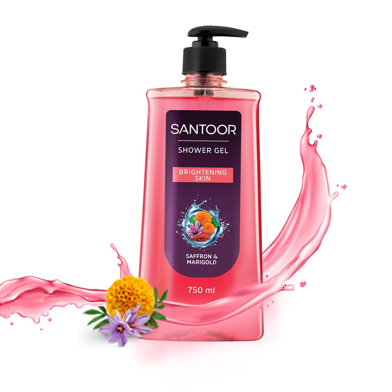 Santoor Brightening Shower Gel 750ml With Natural Saffron & Marigold Extracts| For Men & Women| For Glowing Skin| Suitable For All Skin Types| No Parabens| No Silicones