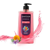 Santoor Brightening Shower Gel 750ml With Natural Saffron & Marigold Extracts| For Men & Women| For Glowing Skin| Suitable For All Skin Types| No Parabens| No Silicones