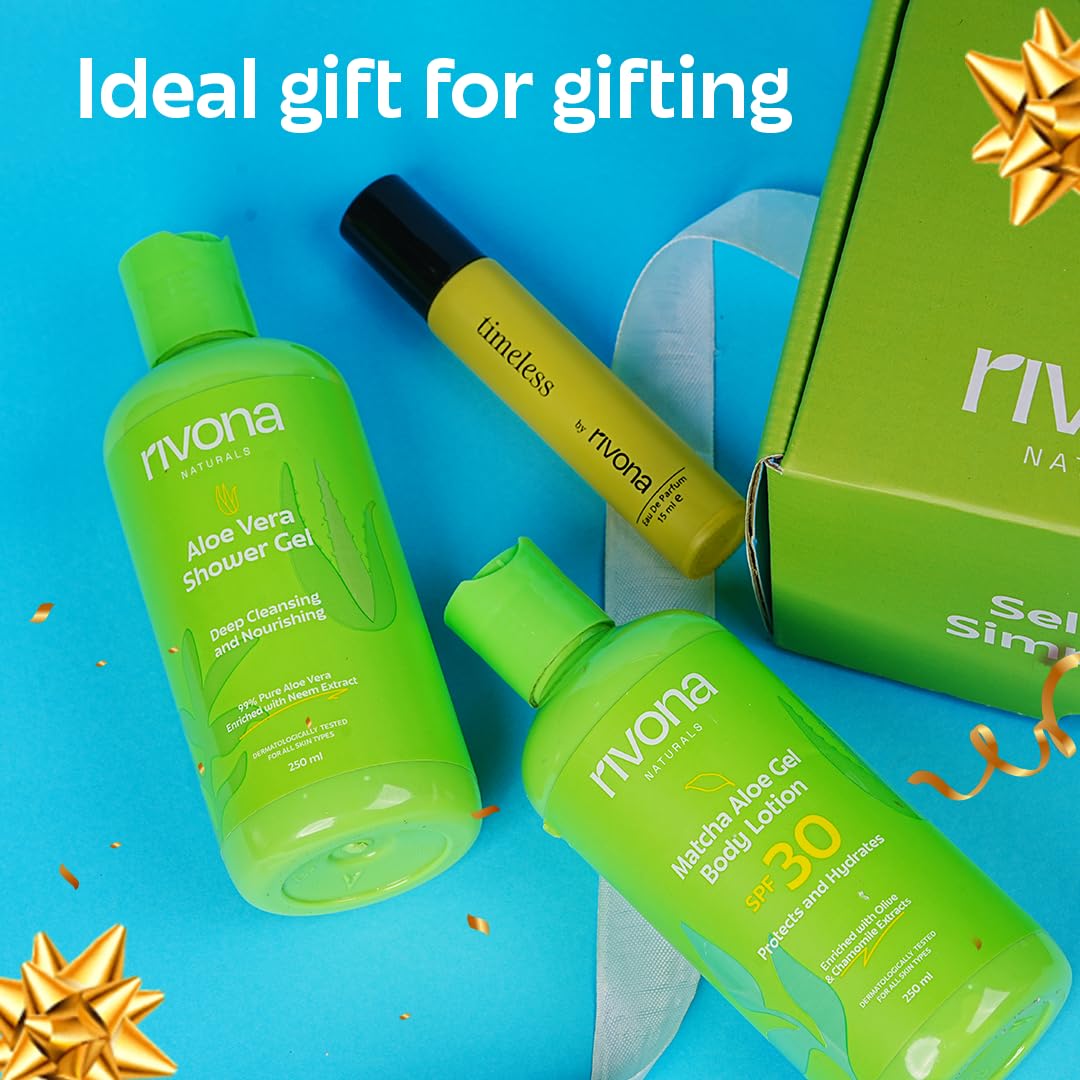 Rivona Naturals Pure Aloe Vera Refreshing Body Care Gift Set | Diwali Gift Set |Gift Box To Pamper Your Loved Ones |100% Natural Rivona Products | All skin types | All Occasion | For Men and women | Birthday & Anniversary Gift | Pack of 4