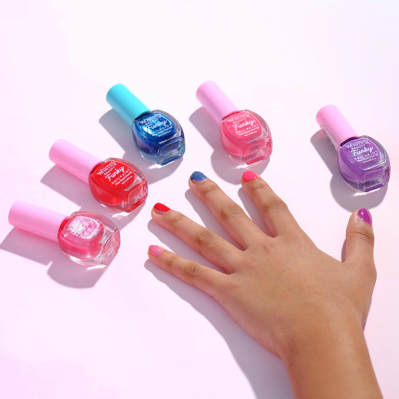 Whimsy Beauty Glossy Finish Nail Polish For Kids Girls | Peel Off, Non Toxic, Water Based Safe Nail Polish For Kids | Pink Nail Paint | Play Safe With Chemical Free Nails For Daughters, 6 ml