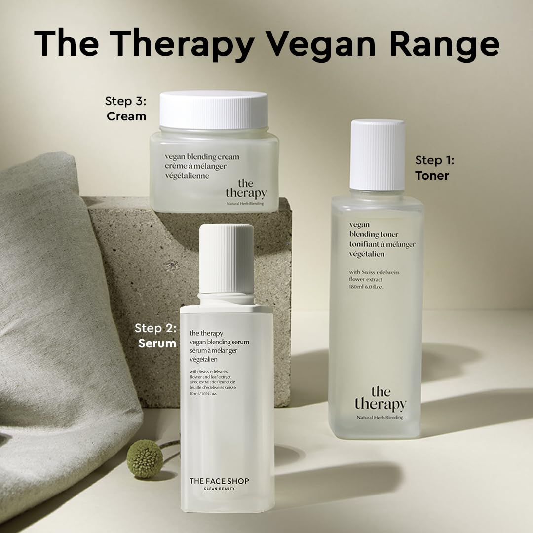 The Face Shop The Therapy Vegan Blending Cream | Organic Vegan Anti-aging Face Moisturizer | Elasticity Improvement,Skin-Friendly,2-in-1 Gel & Cream | Eco-Friendly,Refillable,K-Beauty