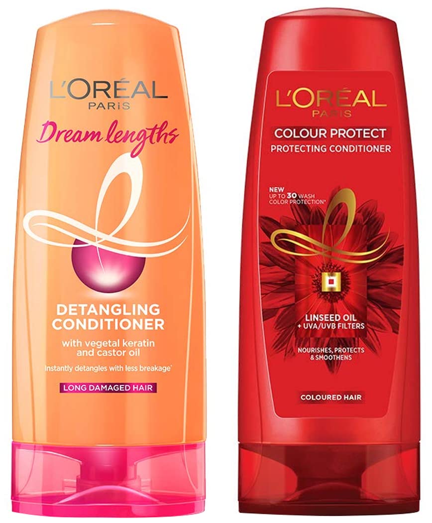 L'Oréal Paris Conditioner,For Long and Lifeless Hair, Dream Lengths, 192.5ml & L'Oréal Paris Conditioner, Vibrant & For Colour-treated Hair, Colour Protect, 192.5ml