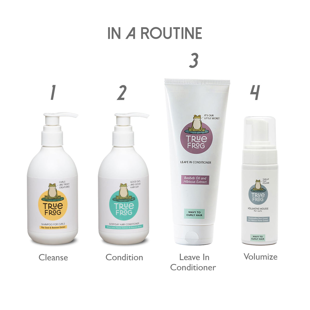 True Frog’s Volumizing Curl Care Combo With Shampoo For Curls - 250 ml, Everyday Hair Conditioner - 250 ml, Leave in Conditioner - 200 ml & Volumzing Mousse - 150ml - (Combo Pack of 4)