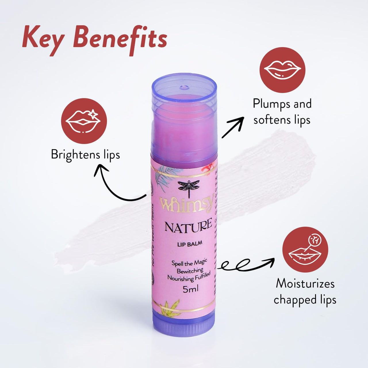 Whimsy Natural Organic Tinted Lip Balm for Kids - Hydrating and Nourishing for Dry & Chapped Lips - All Skin Types - Intense Care for Soft, Smooth, Moisturized Lips (Nature)