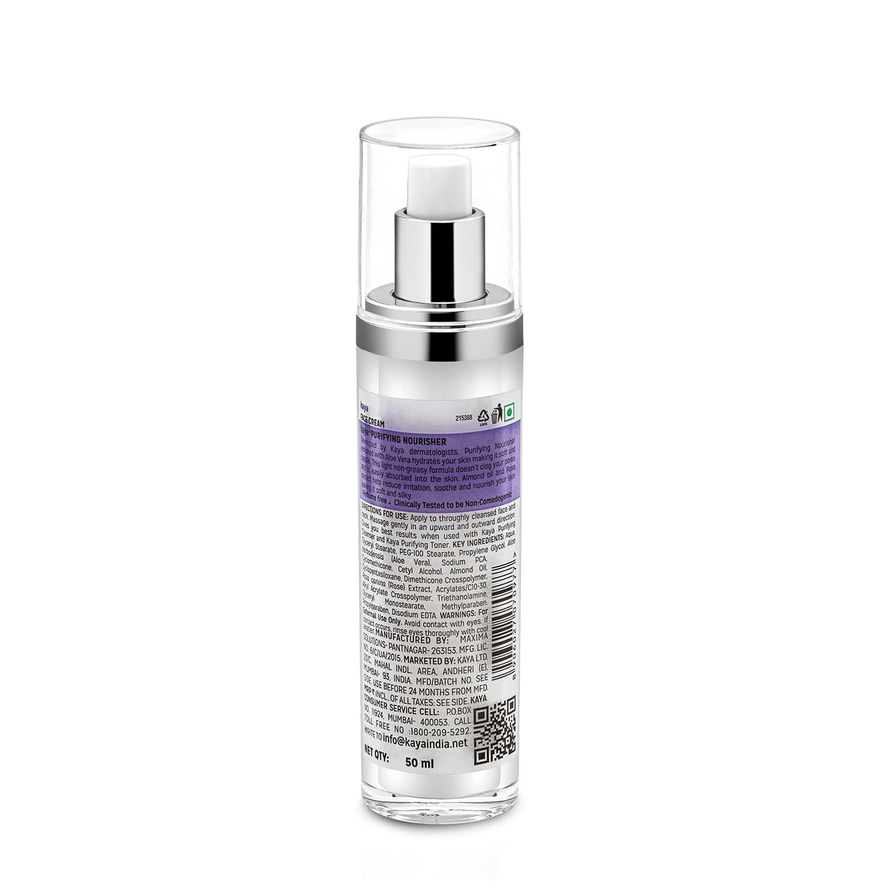 Kaya Acne Care Purifying Nourisher, Gentle/light/non-greasy daily Moisturizer for oily & pimple prone skin, 50 ml