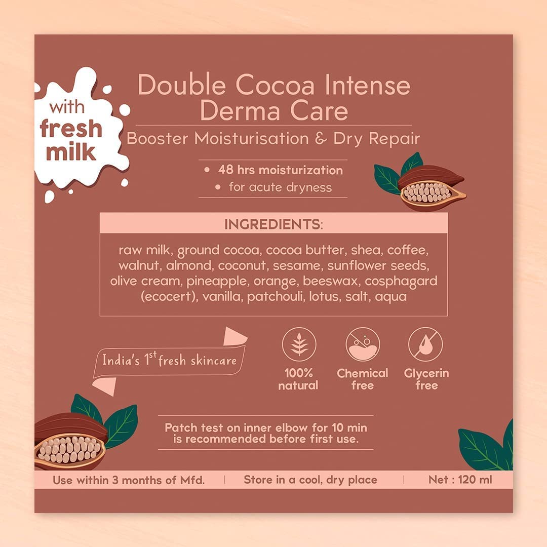Nat Habit Double Cocoa Moisturiser, Skin Malai, Body Cream, Body Butter, Cold Cream Winter | Extreme Dry Skin, 48 HR Moisture, Shea, Cocoa Butter, Milk, Body Lotion - 120ml