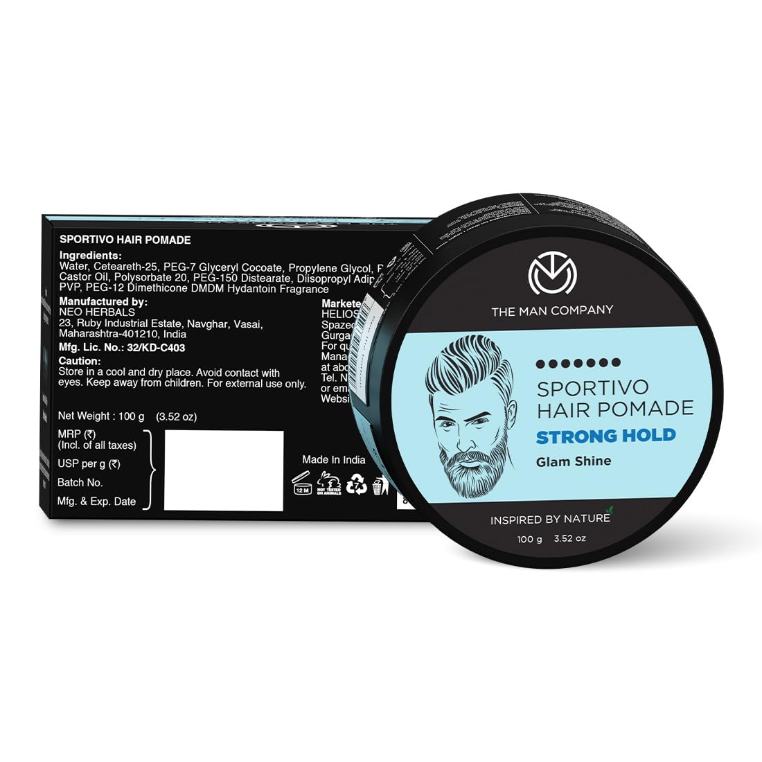The Man Company Sportivo Stronghold Hair Styling Pomade Wax for Men | Stylish Glossy Finish Hair Volumizer | Non Sticky - 100gm