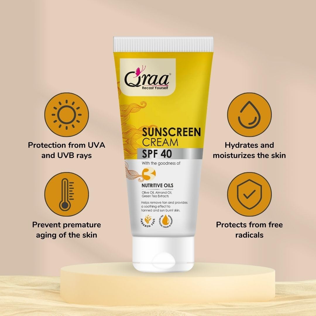 Qraa Sunscreen - SPF 40 PA++++ Sunscreen Cream SPF 40|Helps Remove Tan|Helps in Sun Burn| Pack Of 2 (200gm, 2)