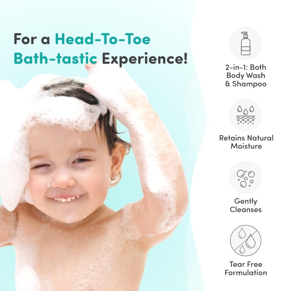Mylo Baby Body Wash and Shampoo 200 ml | Gentle Cleansing Head-to-Toe | Tear Free Formulation | Made Safe Certified | Dermatologically Tested