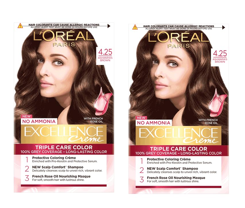 L'Oreal Paris Excellence Creme Hair Color, 4.25 Aishwarya'S Brown, (72ml+100g) (PACK OF 2)