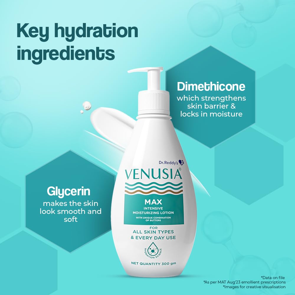 VENUSIA Max Moisturiser Lotion For Everyday Use for Dry Skin, Contains Shea Butter, Mango Butter, Aloe Butter & Cocoa Butter. Paraben Free & Non irritant formula, Dermat Recommended,300 g