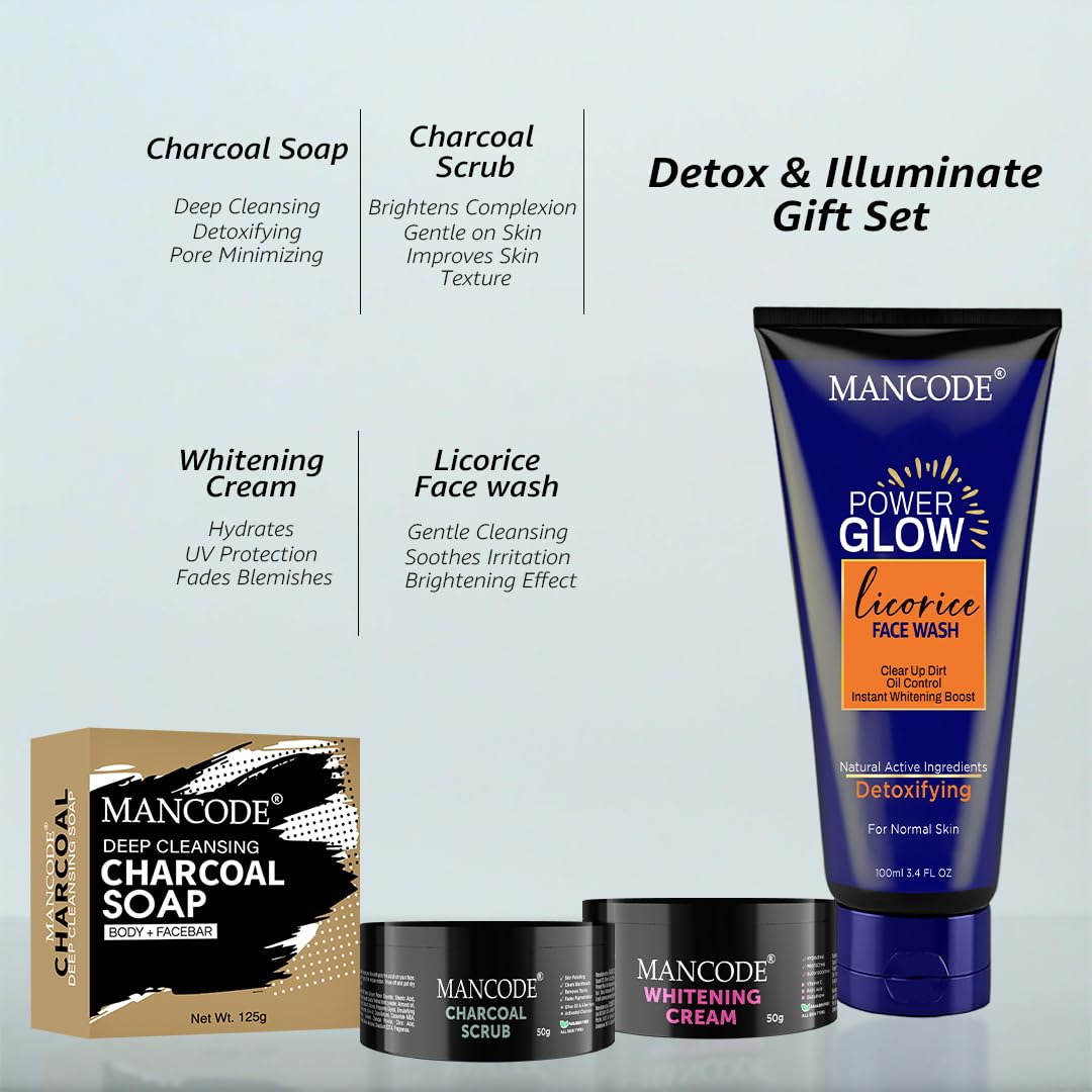 Mancode Skin Care Kit Gift Set- Brighten and Revitalize | Complete Skin Care Collection for Healthy, Radiant Skin | Perfect Gift for Men | Hydrates, Cleanses & Rejuvenates | Stylish Gift Box Pack of 4