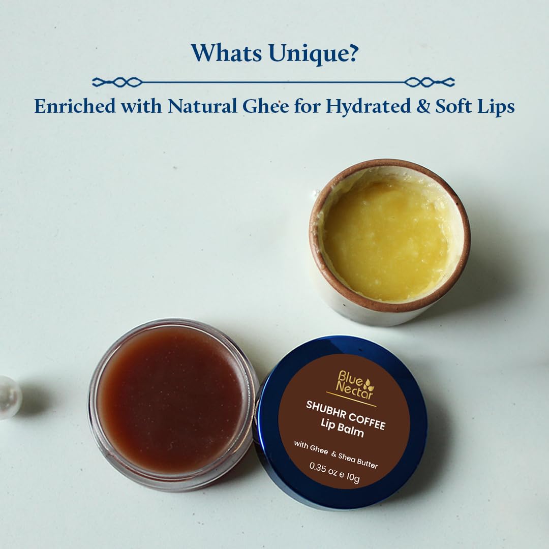 Blue Nectar Shubhr Coffee Lip Balm with Ghee for dryness and lips brightening |100% Ayurvedic|Paraben & Sulphate Free| (10g, 10 Herbs)