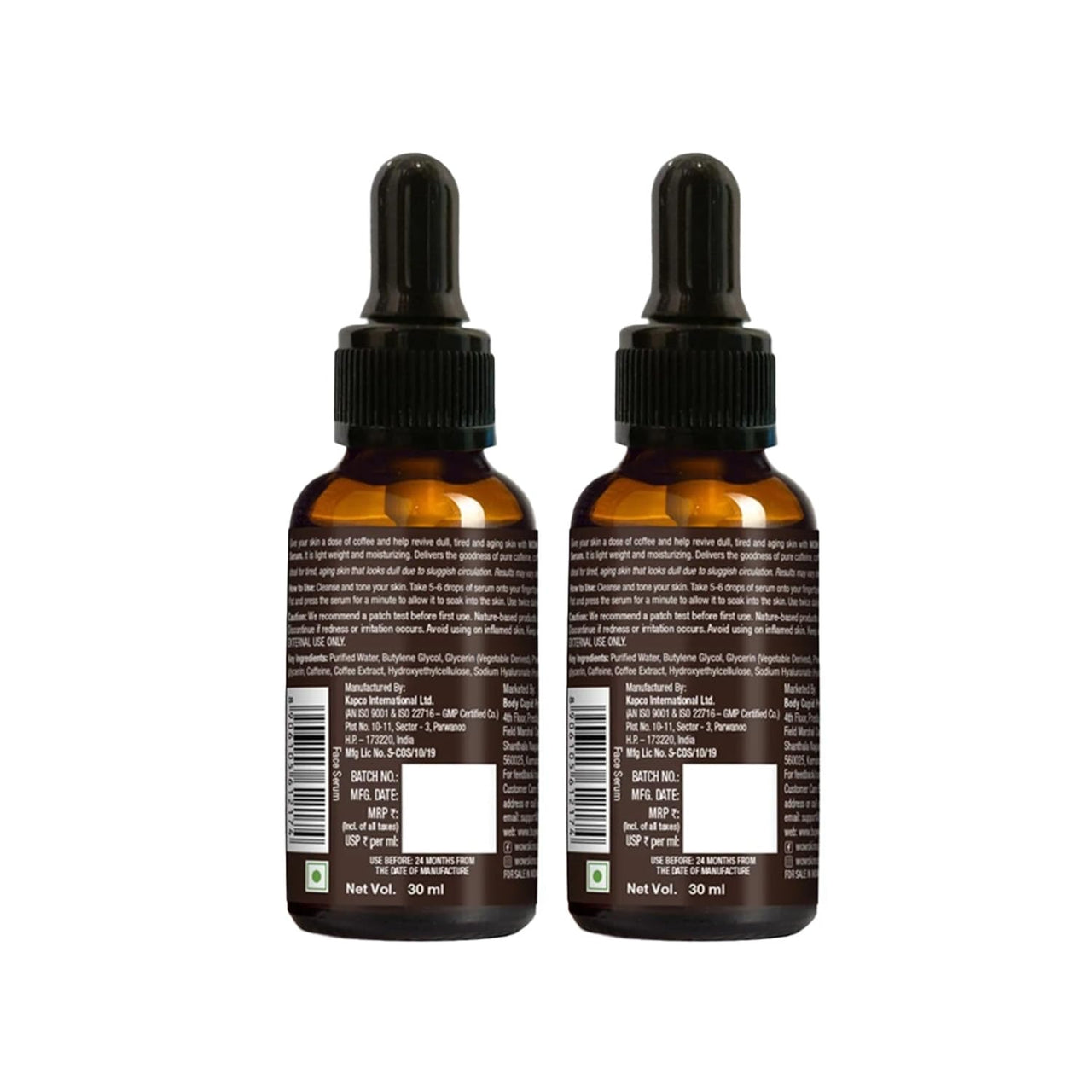 WOW Skin Science Caffeine Face Serum - Quick Absorbing - OIL FREE - Anti-Aging, Anti-Wrinkles; Refresh, Revive & Restore Skin - No Parabens, Silicones, Mineral Oil - 30mL | Pack of 2