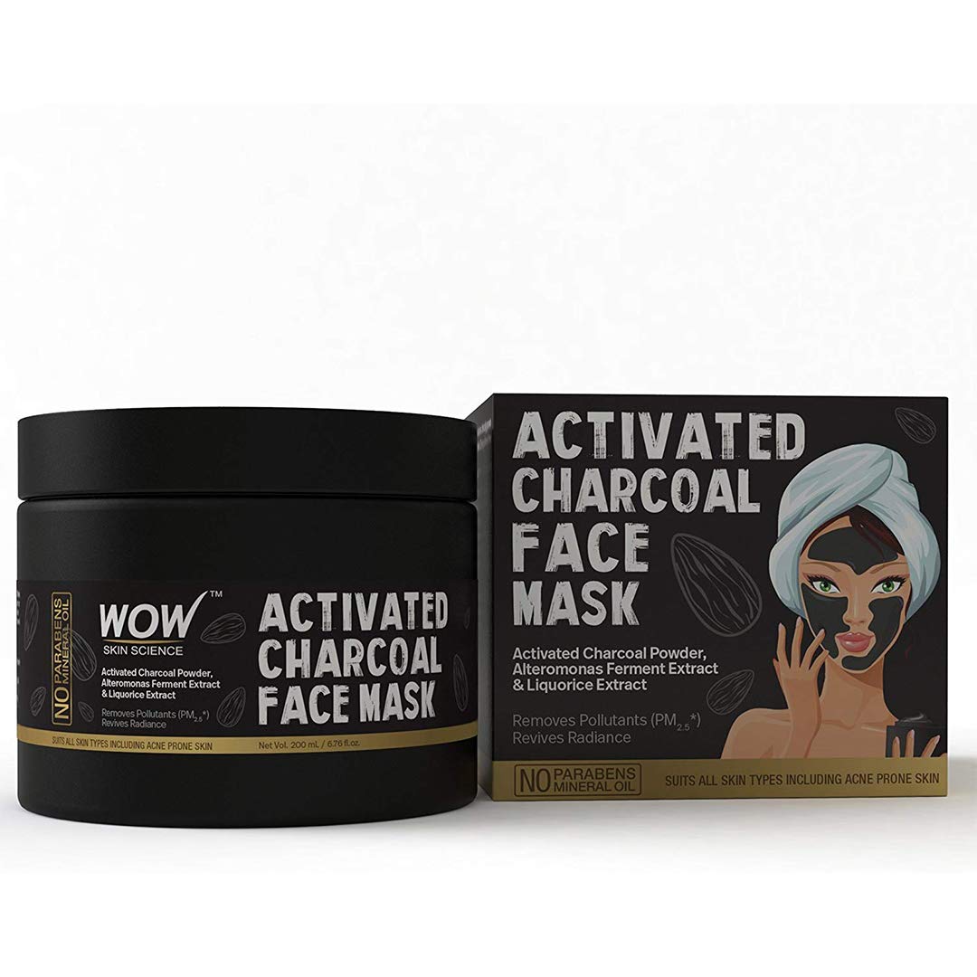 WOW Skin Science Activated Charcoal Face Mask Powder With PM 2.5 Anti-Pollution Shield, No Parabens & Mineral Oil Wash Off Face Mask, 200ml