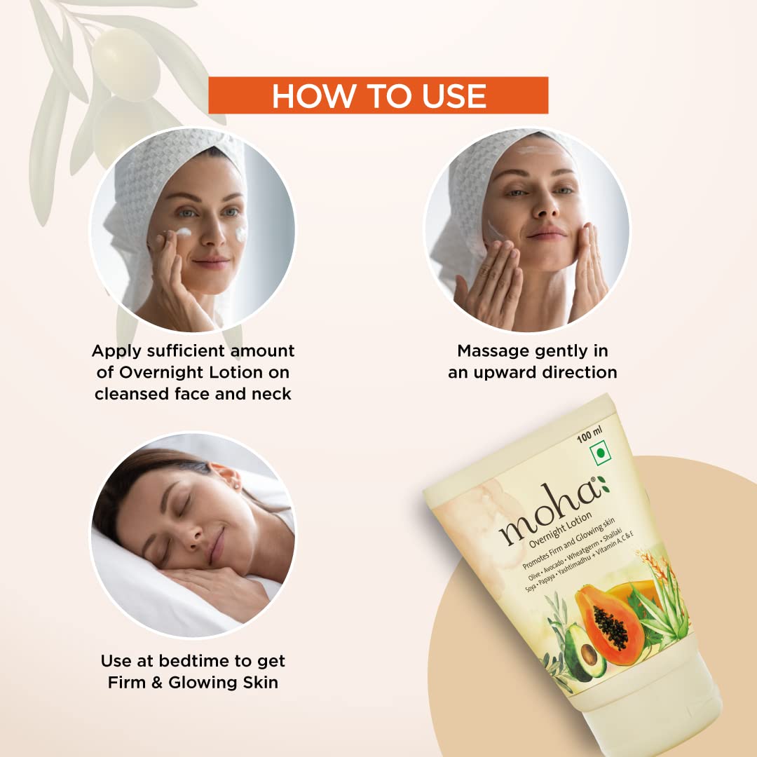 moha: Overnight Lotion with Aloe Vera, Papaya, Avocado night body lotion for Glowing Skin Unisex Suitable For all Skin Type - 100ml (Pack of 1)