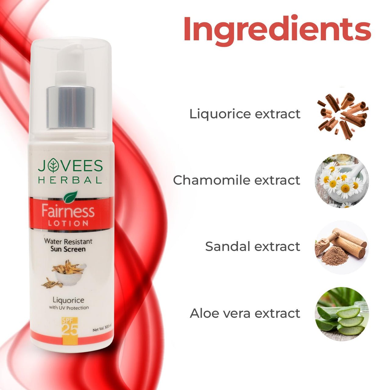Jovees Herbal Sunscreen Fairness Lotion SPF 25 | For Oily, Sensitive | Light Weight, Non Greasy, Quick Absorbing | Protects from Tanning & Uneven Skin Tone |Paraben And Alcohol Free | 100ml